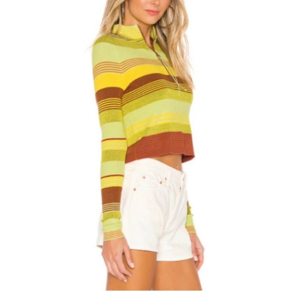 Free People Rip Tide Mockneck Quarter Zip Long Sleeve Knit Striped Crop Top XS - Picture 7 of 16